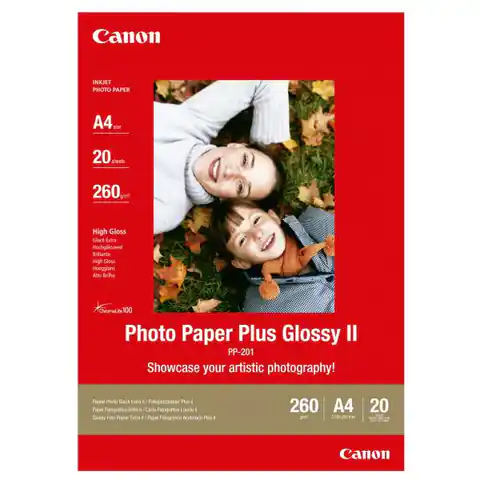 ⁨Canon Photo Paper Plus Glossy, foto papier, połysk, biały, A4, 260 g/m2, 20 szt., PP-201 A4, atrament⁩ w sklepie Wasserman.eu