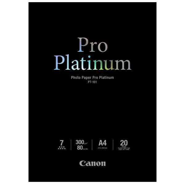 ⁨Canon Photo Paper Pro Platinu, foto papier, połysk, biały, A4, 300 g/m2, 20 szt., PT-101 A4, atrament⁩ w sklepie Wasserman.eu