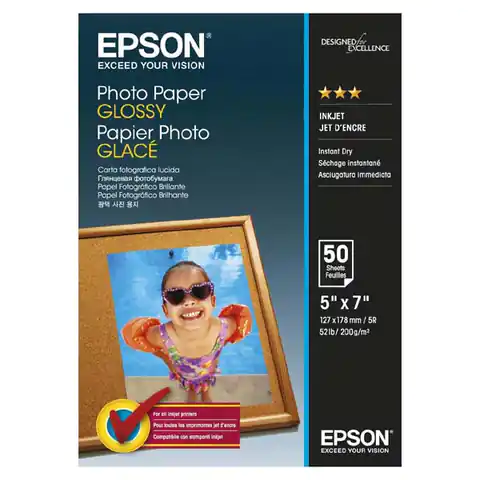 ⁨Epson Glossy Photo Paper, C13S042545, foto papier, połysk, biały, 13x18cm, 200 g/m2, 50 szt., atrament⁩ w sklepie Wasserman.eu