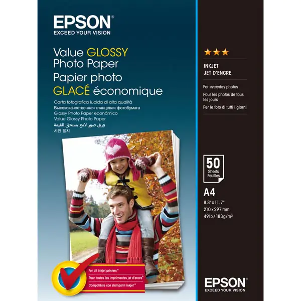 ⁨Epson Value Glossy Photo Paper, foto papier, połysk, biały, A4, 200 g/m2, 50 szt., C13S400036, atrament⁩ w sklepie Wasserman.eu