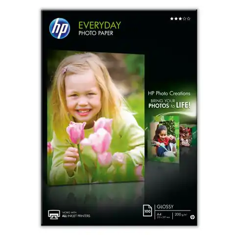 ⁨HP Everyday Glossy Photo P, Q2510A, foto papier, do codziennego użytku typ połysk, biały, A4, 200 g/m2, 100 szt., atrament⁩ w sklepie Wasserman.eu