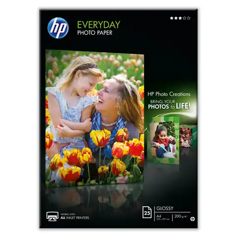 ⁨HP Everyday Glossy Photo P, Q5451A, foto papier, połysk, biały, A4, 200 g/m2, 25 szt., atrament⁩ w sklepie Wasserman.eu