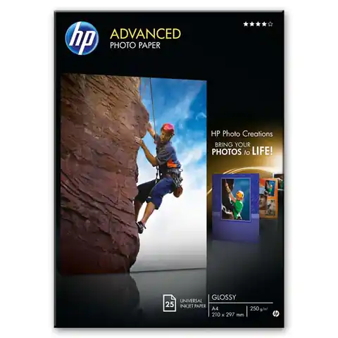 ⁨HP Advanced Glossy Photo Pa, Q5456A, foto papier, połysk, zaawansowany typ biały, A4, 250 g/m2, 25 szt., atrament⁩ w sklepie Wasserman.eu