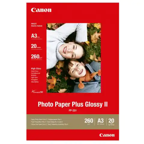 ⁨Canon Photo Paper Plus Glossy, PP-201 A3, foto papier, połysk, 2311B020, biały, A3, 275 g/m2, 20 szt., atrament⁩ w sklepie Wasserman.eu