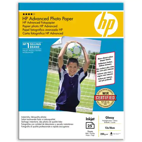 ⁨HP Advanced Glossy Photo Pa, Q8696A, foto papier, bez marginesu typ połysk, zaawansowany typ biały, 13x18cm, 5x7", 250 g/m2, 25 sz⁩ w sklepie Wasserman.eu