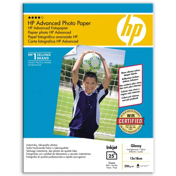 ⁨HP Advanced Glossy Photo Pa, photo paper, borderless, gloss, advanced white, 13x18cm, 5x7", 250 g/m2, 25 pc(s), Q869⁩ at Wasserman.eu