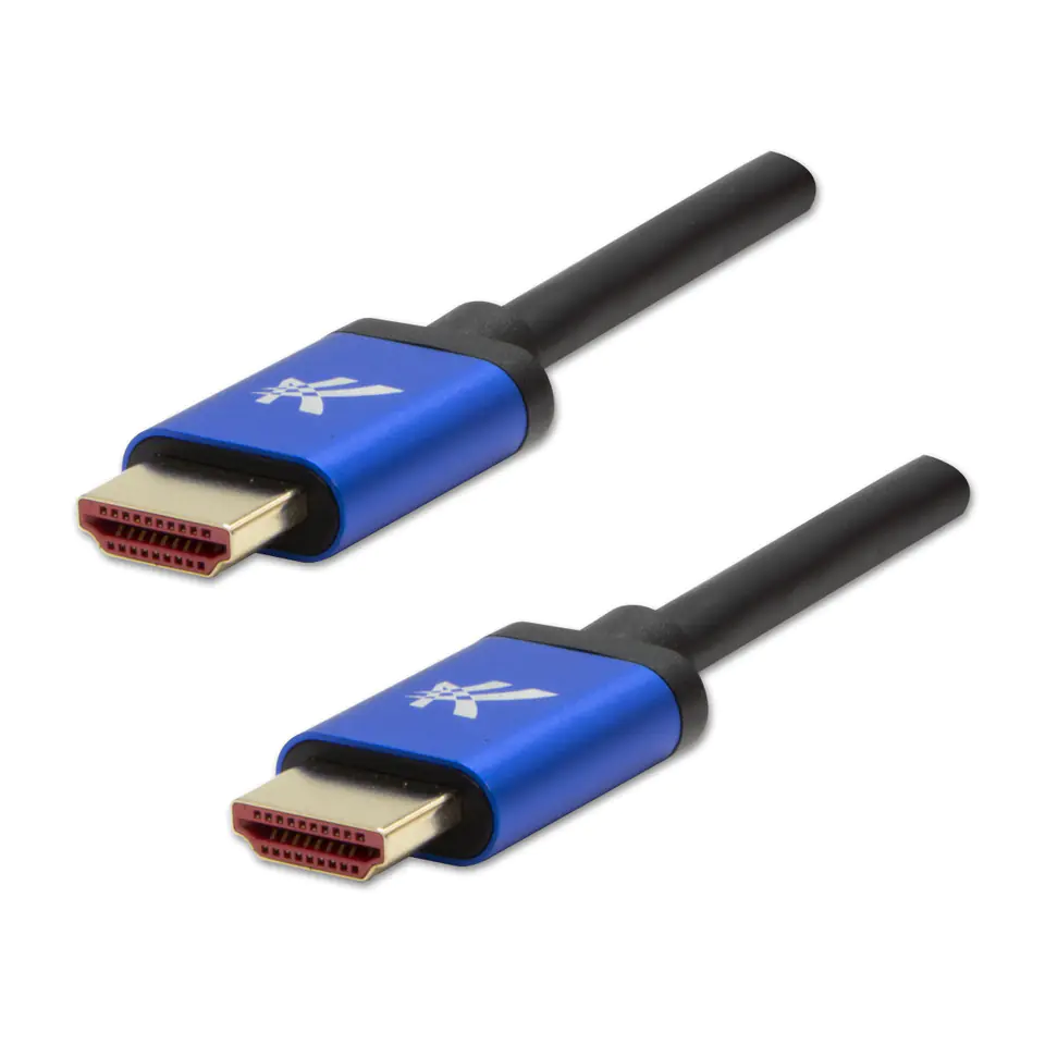 ⁨Video Kabel HDMI M - HDMI M, HDMI 2.1 - Ultra High Speed, 2m, pozłacane złącza, aluminiowa obudowa,, niebieski, Logo 8K@60Hz, 48Gb⁩ w sklepie Wasserman.eu