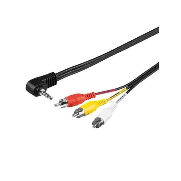 ⁨Audio/Video Jack cable (3,5mm) M - 3x CINCH M, 1.5m, 4-pole (combo) jack 90°, black⁩ at Wasserman.eu