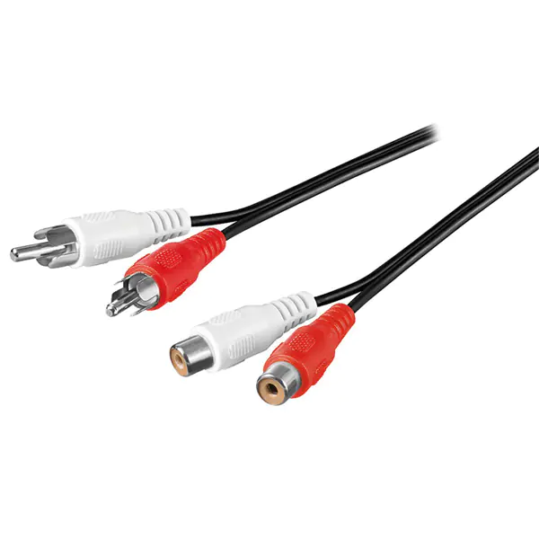 ⁨Audio cable extension cable 2x CINCH M - 2x CINCH F, 5m, black⁩ at Wasserman.eu