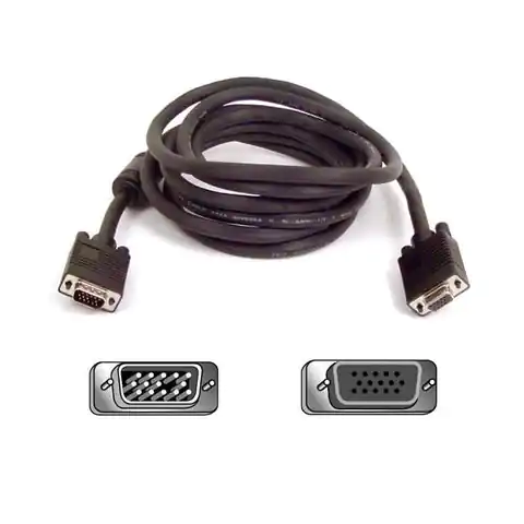 ⁨Extension cable for video cable SVGA (D-sub) M - SVGA (D-sub) F, 2m, protected, black⁩ at Wasserman.eu