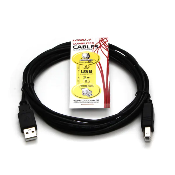 ⁨Logo USB kabel (2.0), USB A M - USB B (M), 3m, czarny⁩ w sklepie Wasserman.eu