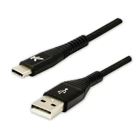 ⁨Logo USB kabel (2.0), USB A M - USB C (M), 1m, 480 Mb/s, 5V/3A, czarny, box, oplot nylonowy, aluminiowa osłona złącza⁩ w sklepie Wasserman.eu