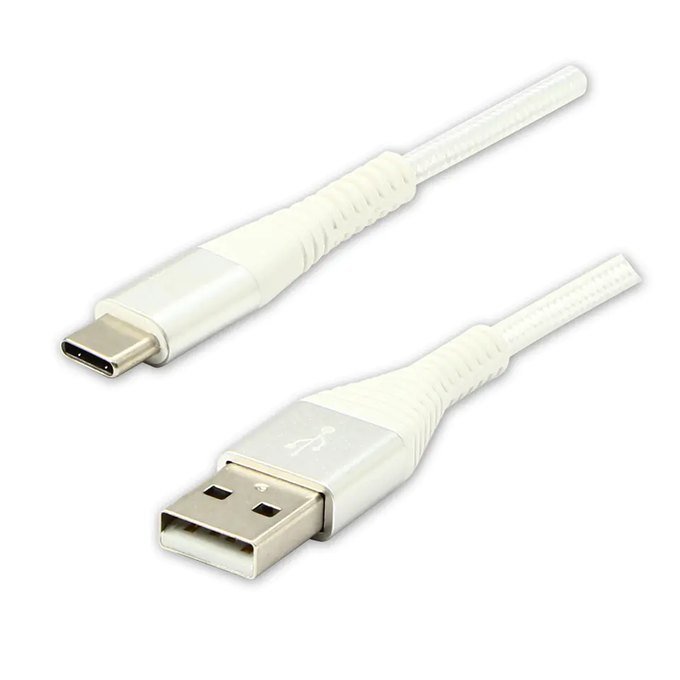 ⁨Logo USB kabel (2.0), USB A M - USB C (M), 1m, 480 Mb/s, 5V/3A, biały, box, oplot nylonowy, aluminiowa osłona złącza⁩ w sklepie Wasserman.eu