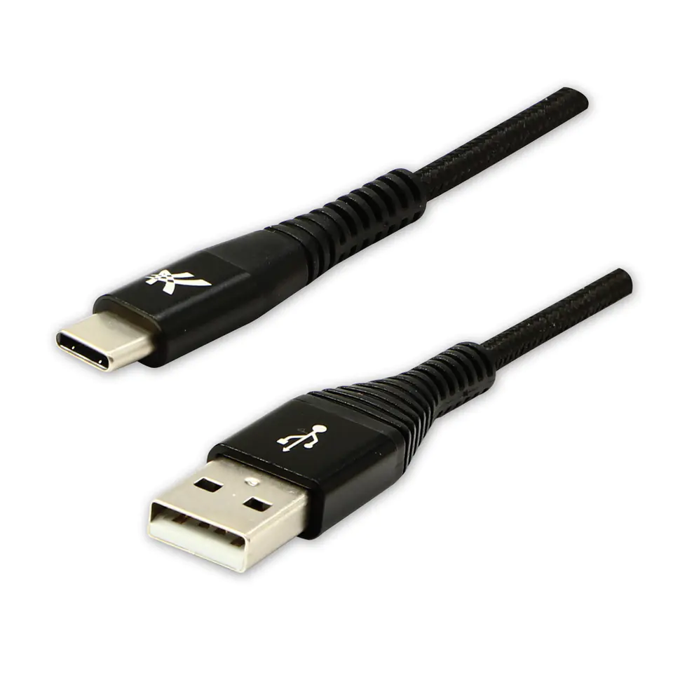 ⁨Logo USB kabel (2.0), USB A M - USB C (M), 2m, 480 Mb/s, 5V/3A, czarny, box, oplot nylonowy, aluminiowa osłona złącza⁩ w sklepie Wasserman.eu