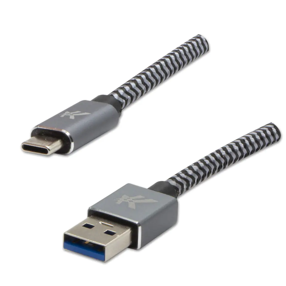 ⁨Logo USB kabel (3.2 gen 1), USB A M - USB C (M), 1m, 5 Gb/s, 5V/3A, szary, box, metalowy oplot, aluminiowa osłona złącza⁩ w sklepie Wasserman.eu