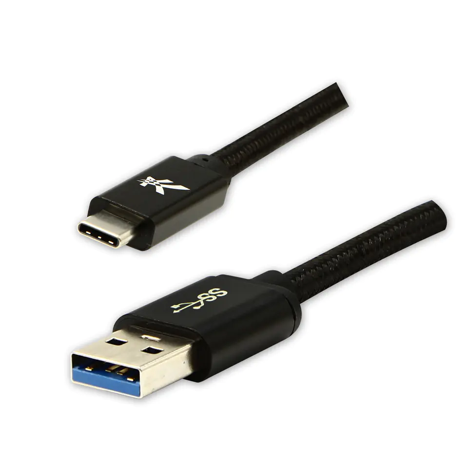 ⁨Logo USB kabel (3.2 gen 1), USB A M - USB C (M), 1m, 5 Gb/s, 5V/3A, czarny, box, oplot nylonowy, aluminiowa osłona złącza⁩ w sklepie Wasserman.eu