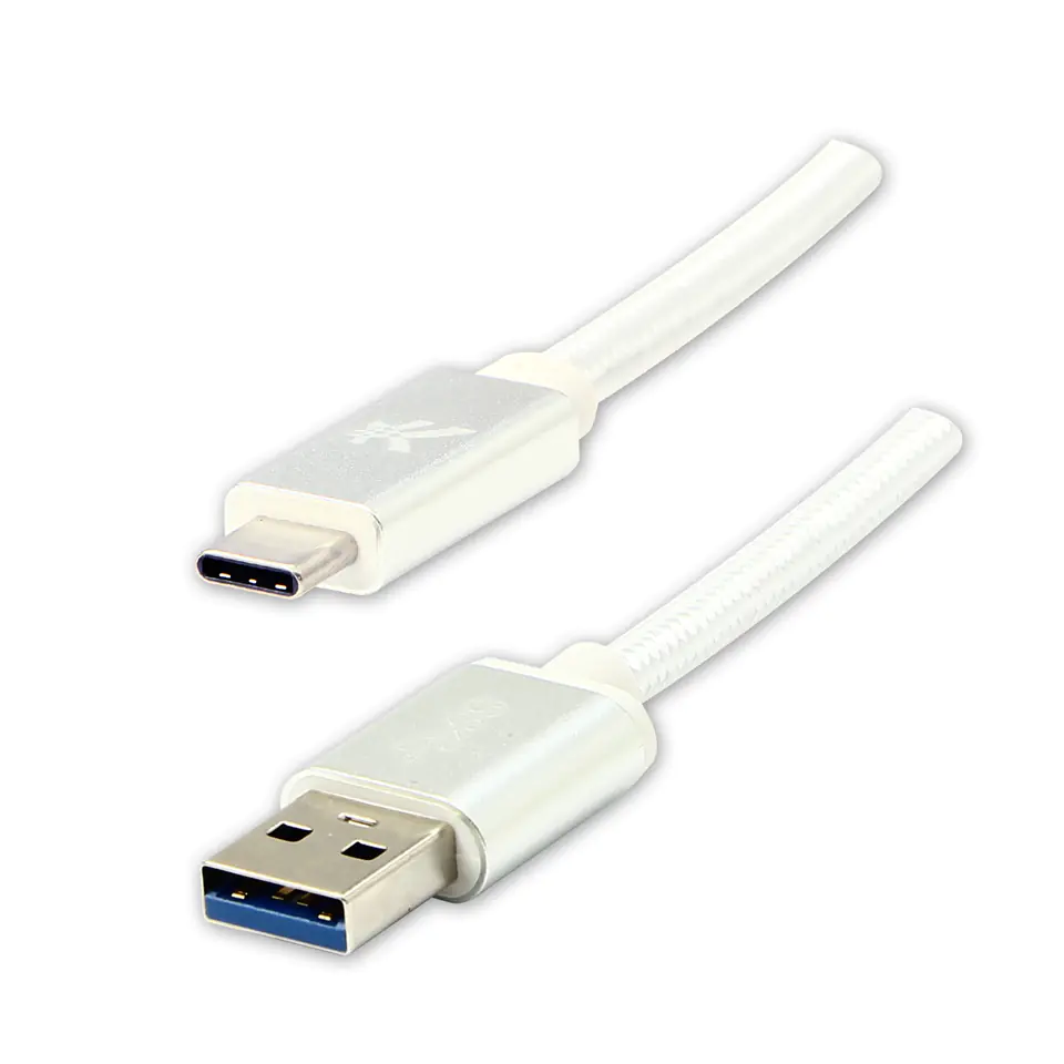 ⁨Logo USB kabel (3.2 gen 1), USB A M - USB C (M), 1m, 5 Gb/s, 5V/3A, biały, box, oplot nylonowy, aluminiowa osłona złącza⁩ w sklepie Wasserman.eu