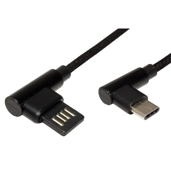 ⁨USB kabel (2.0), USB A M - USB C (M), 3m, okrągły, czarny, plastic bag, konektor 90°⁩ w sklepie Wasserman.eu