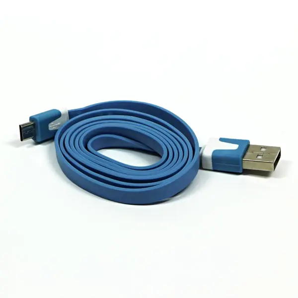 ⁨USB kabel (2.0), USB A M - microUSB (M), 1m, płaski, niebieski⁩ w sklepie Wasserman.eu