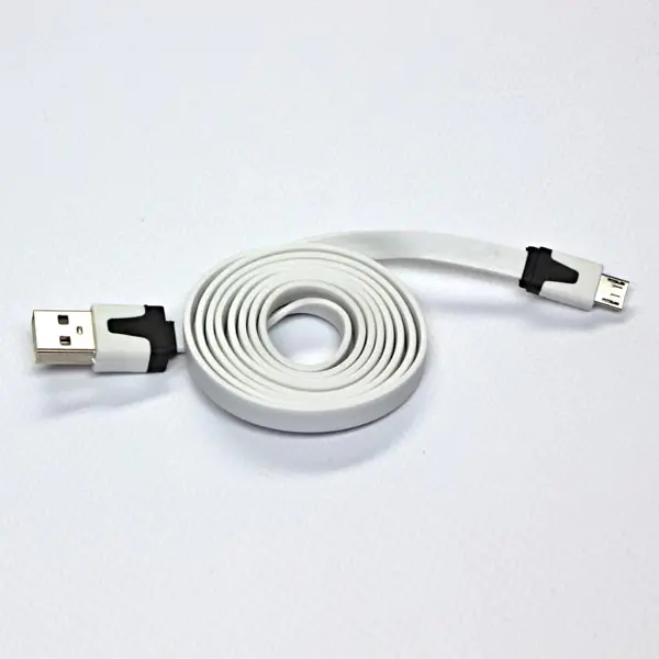 ⁨USB kabel (2.0), USB A M - microUSB (M), 1m, płaski, biały⁩ w sklepie Wasserman.eu