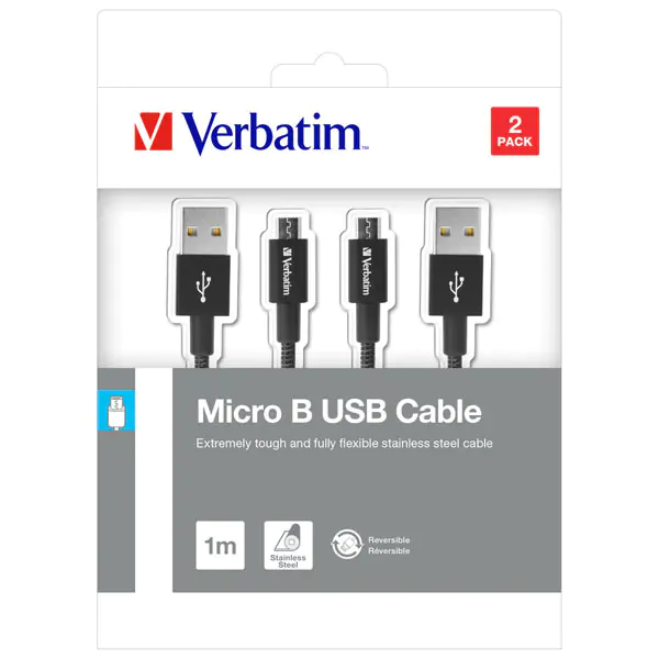 ⁨Verbatim USB kabel (2.0), USB A M - microUSB (M), 1m, reversible, czarny, box, 48874, 2 szt w opakowaniu : 2x 100 cm⁩ w sklepie Wasserman.eu