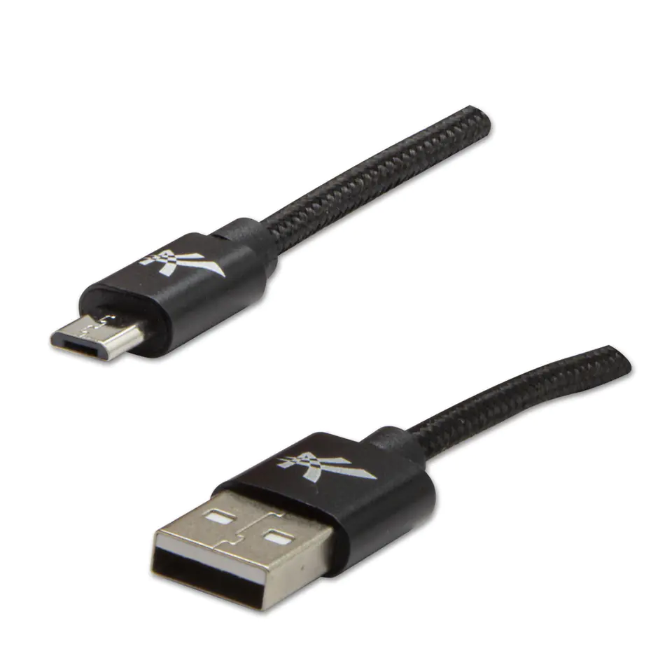 ⁨Logo USB kabel (2.0), USB A M - microUSB (M), 1m, 480 Mb/s, 5V/2A, czarny, box, oplot nylonowy, aluminiowa osłona złącza⁩ w sklepie Wasserman.eu