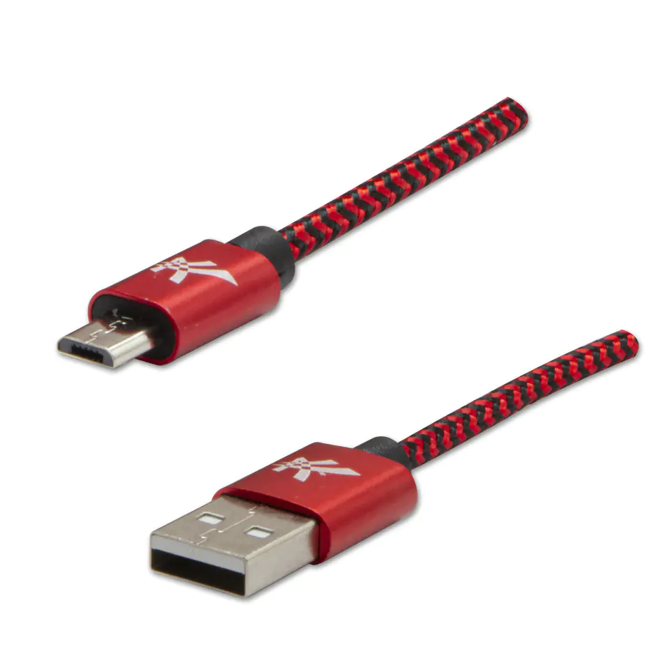 ⁨Logo USB kabel (2.0), USB A M - microUSB (M), 1m, 480 Mb/s, 5V/2A, czerwony, box, oplot nylonowy, aluminiowa osłona złącza⁩ w sklepie Wasserman.eu