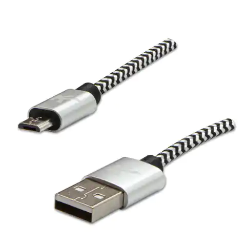 ⁨Logo USB kabel (2.0), USB A M - microUSB (M), 1m, 480 Mb/s, 5V/2A, srebrny, box, oplot nylonowy, aluminiowa osłona złącza⁩ w sklepie Wasserman.eu