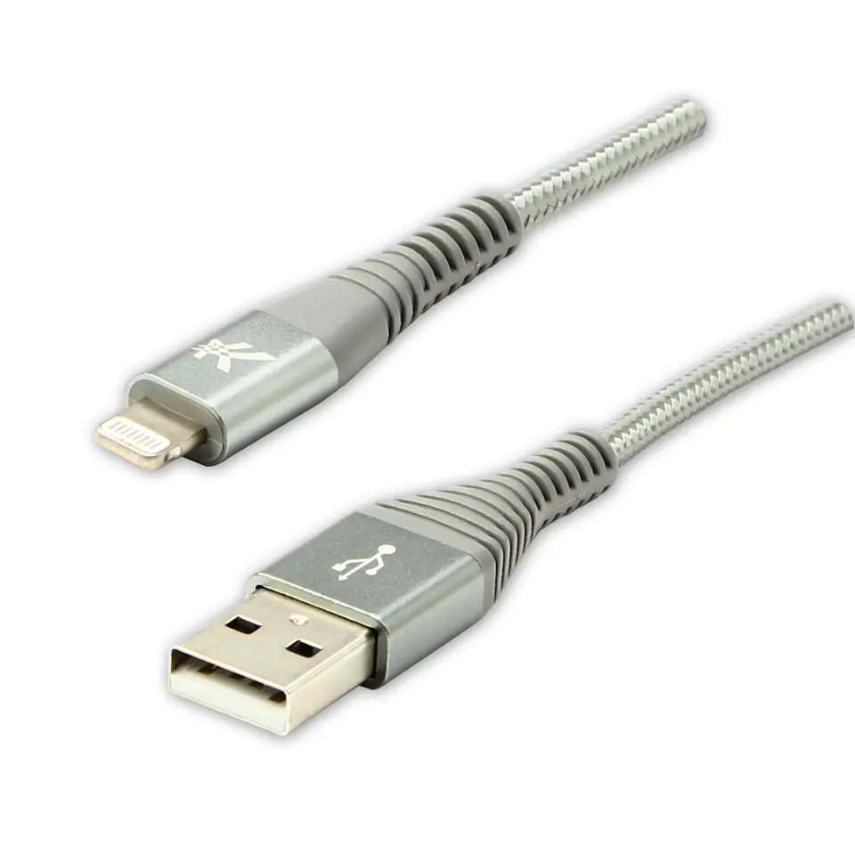 ⁨Logo USB kabel (2.0), USB A M - Apple Lightning M, 1m, MFi certifikat, 5V/2,4A, srebrny, box, oplot nylonowy, aluminiowa osłona zł⁩ w sklepie Wasserman.eu