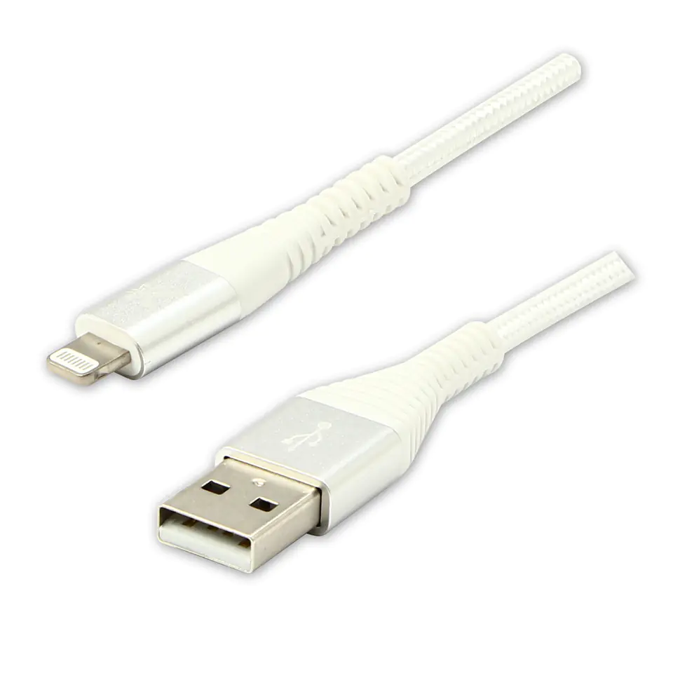 ⁨Logo USB kabel (2.0), USB A M - Apple Lightning M, 1m, MFi certifikat, 5V/2,4A, biały, box, oplot nylonowy, aluminiowa osłona złąc⁩ w sklepie Wasserman.eu