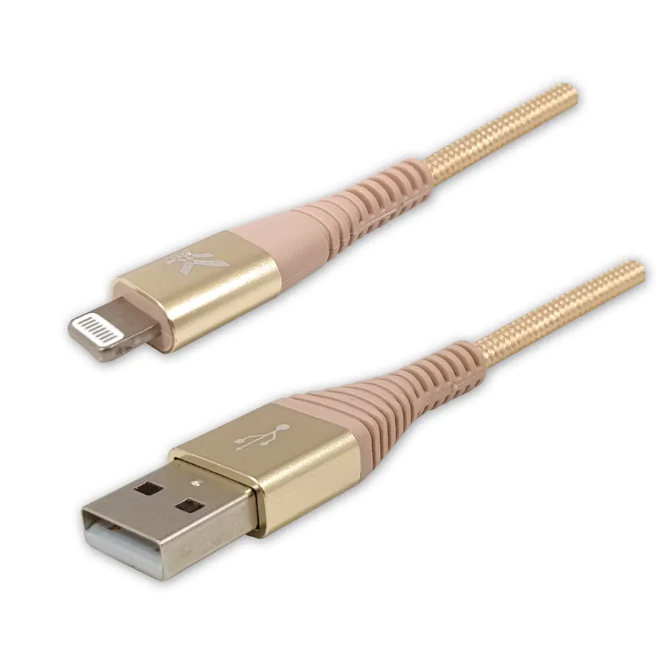 ⁨Logo USB kabel (2.0), USB A M - Apple Lightning M, 1m, MFi certifikat, 5V/2,4A, złoty, box, oplot nylonowy, aluminiowa osłona złąc⁩ w sklepie Wasserman.eu