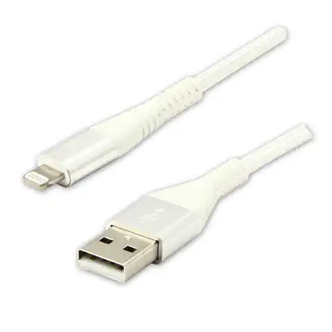 ⁨USB logo cable (2.0), USB A M - Apple Lightning M, 2m, MFi certifikat, 5V/2,4A, white, box, nylon braid, aluminum cover⁩ at Wasserman.eu