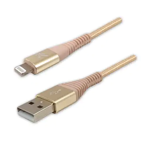 ⁨Logo USB kabel (2.0), USB A M - Apple Lightning M, 2m, MFi certifikat, 5V/2,4A, złoty, box, oplot nylonowy, aluminiowa osłona złąc⁩ w sklepie Wasserman.eu