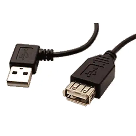 ⁨USB (2.0) Extension cable, USB A M - USB A F, 0.3m, USB 90° angled cable, black⁩ at Wasserman.eu