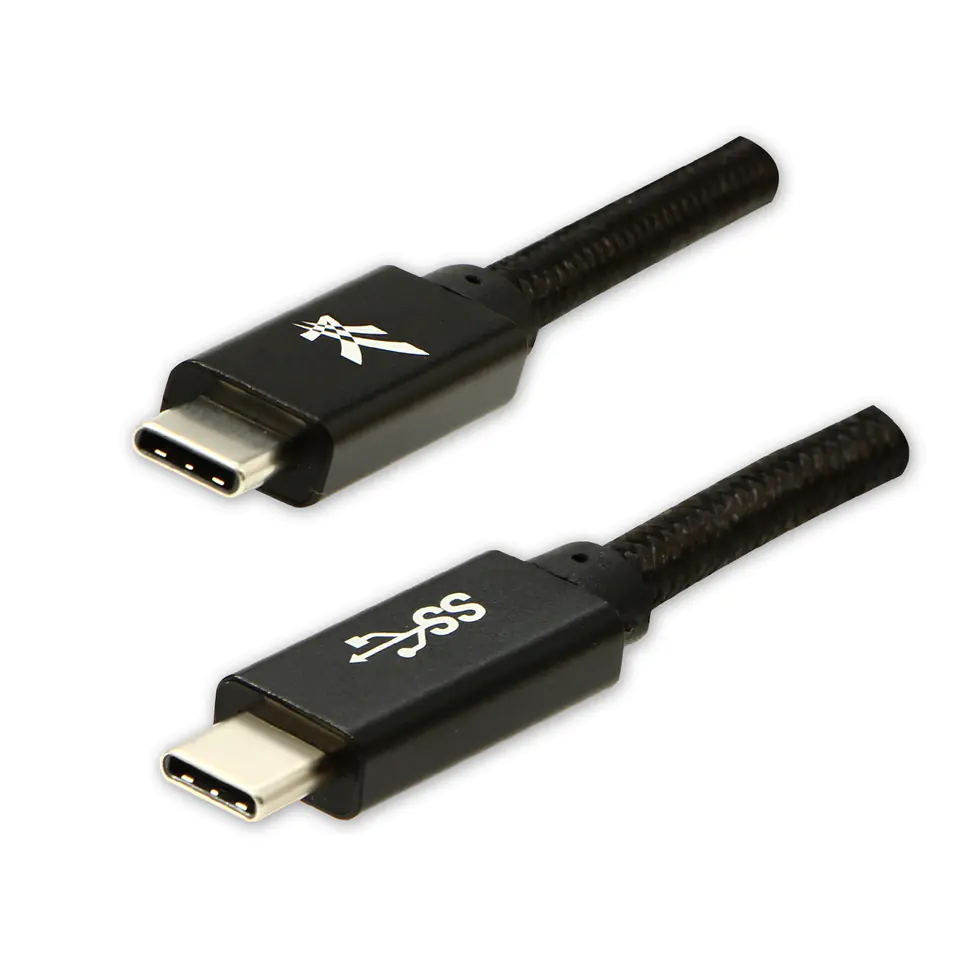 ⁨Logo USB kabel (3.2 gen 1), USB C (M) - USB C (M), 1m, 5 Gb/s, 5V/3A, czarny, box, oplot nylonowy, aluminiowa osłona złącza⁩ w sklepie Wasserman.eu