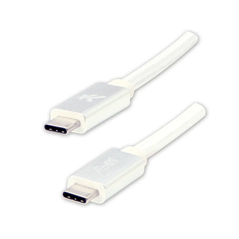 ⁨Logo USB kabel (3.2 gen 1), USB C (M) - USB C (M), 1m, 5 Gb/s, 5V/3A, biały, box, oplot nylonowy, aluminiowa osłona złącza⁩ w sklepie Wasserman.eu