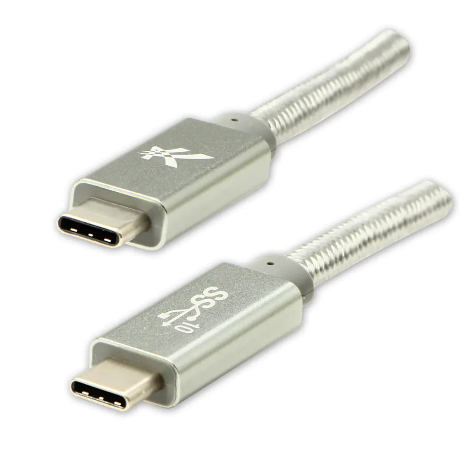 ⁨Logo USB kabel (3.2 gen 2), USB C (M) - USB C (M), 1m, Power Delivery 100W, 10 Gb/s, 20V/5A, srebrny, box, oplot nylonowy, alumini⁩ w sklepie Wasserman.eu