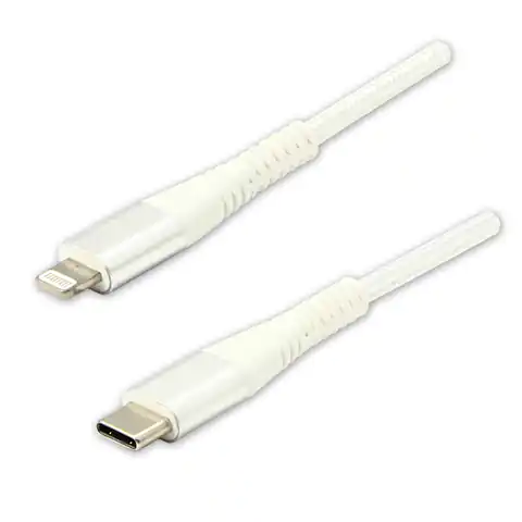 ⁨USB logo cable (2.0), Apple Lightning M, 1m, MFi certifikat, 5V/3A, white, box, nylon braid, aluminum connector cover⁩ at Wasserman.eu