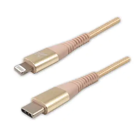 ⁨Logo USB kabel (2.0), USB C (M) - Apple Lightning M, 1m, MFi certifikat, 5V/3A, złoty, box, oplot nylonowy, aluminiowa osłona złąc⁩ w sklepie Wasserman.eu