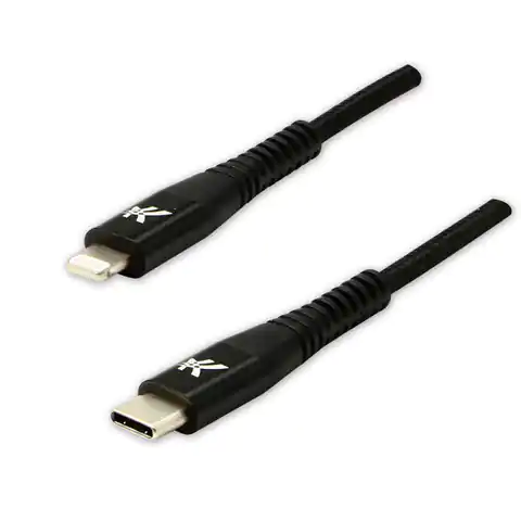 ⁨Logo USB kabel (2.0), USB C (M) - Apple Lightning M, 2m, MFi certifikat, 5V/3A, czarny, box, oplot nylonowy, aluminiowa osłona złą⁩ w sklepie Wasserman.eu