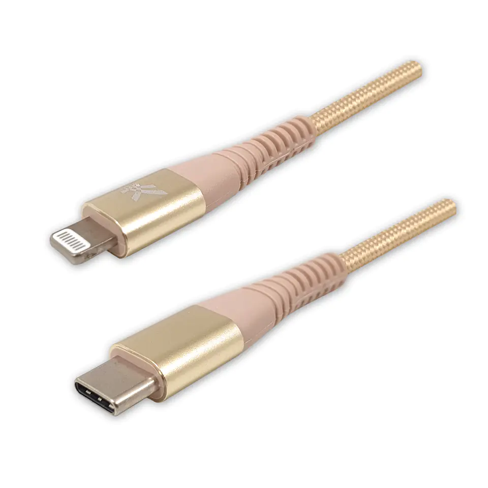 ⁨Logo USB kabel (2.0), USB C (M) - Apple Lightning M, 2m, MFi certifikat, 5V/3A, złoty, box, oplot nylonowy, aluminiowa osłona złąc⁩ w sklepie Wasserman.eu