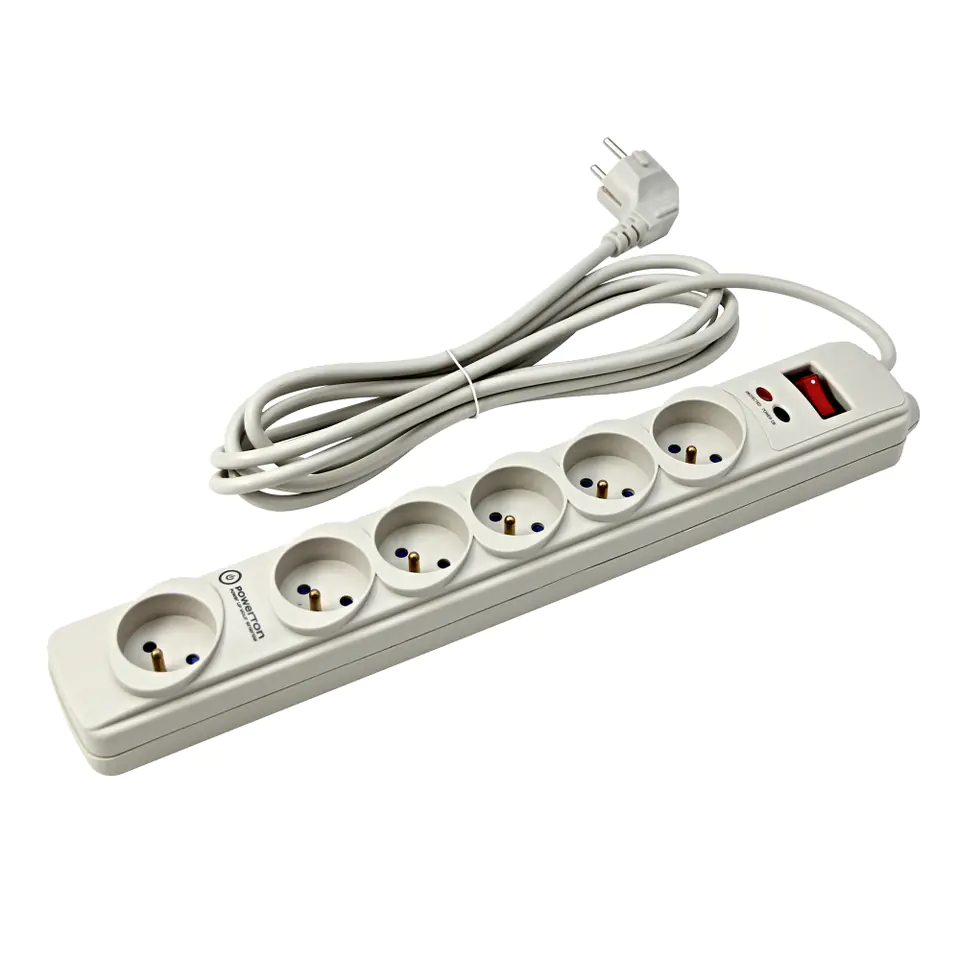 ⁨Power strip extension cord, 3m, 6 socket-outlets, white, LED indikace, Powerton⁩ at Wasserman.eu