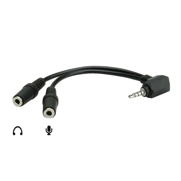 Audio redukcja, Jack (3.5mm) M 4-polowy - 2x Jack (3.5mm) F, 90°, 0.2 m, stereo, czarna, Logo blistr, EOL w sklepie Wasserman.eu