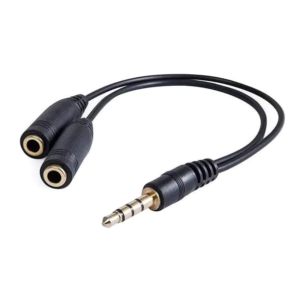 ⁨Audio reduction, Jack (3.5mm) M 4-pole - 2x Jack (3.5mm) F, 0.2 m, stereo, black, Logo⁩ at Wasserman.eu