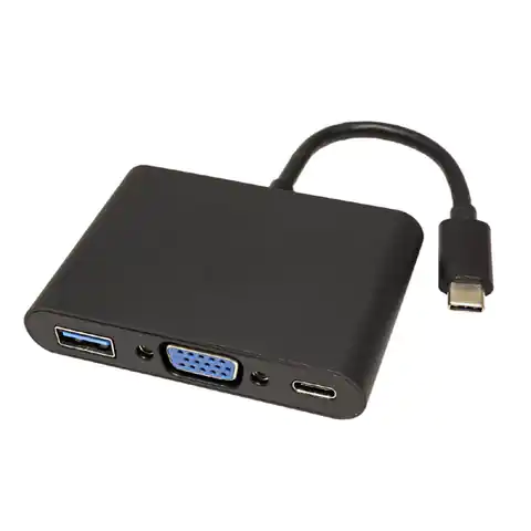 ⁨USB/Video Adapter  + HUB, DP Alt Mode, USB C (M) - VGA (D-sub) (F) + USB C (F) (PD) + USB A (F), czarny, plastic bag 2560x1600@60H⁩ w sklepie Wasserman.eu