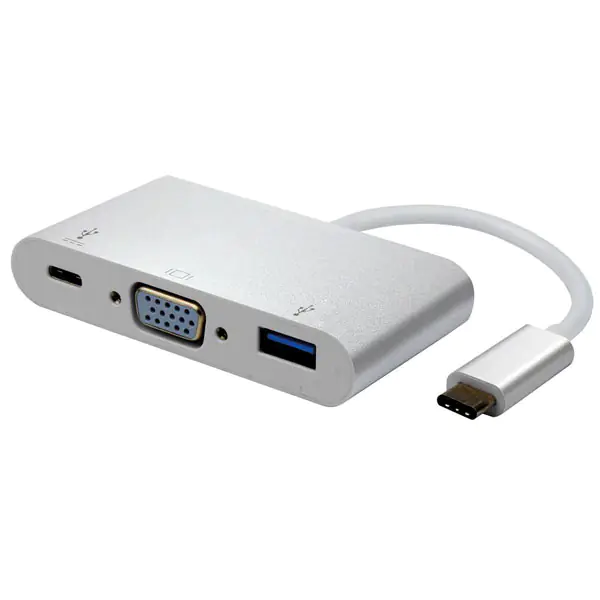 ⁨USB/Video Adapter  + HUB, DP Alt Mode, USB C (M) - VGA (D-sub) (F) + USB C (F) (PD) + USB A (F), srebrny, plastic bag 1920x1200@60⁩ w sklepie Wasserman.eu