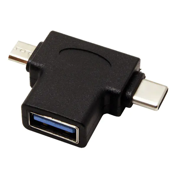 ⁨USB redukcja, (2.0), USB A F - microUSB (M) + USB C (M), czarna, plastic bag OTG⁩ w sklepie Wasserman.eu