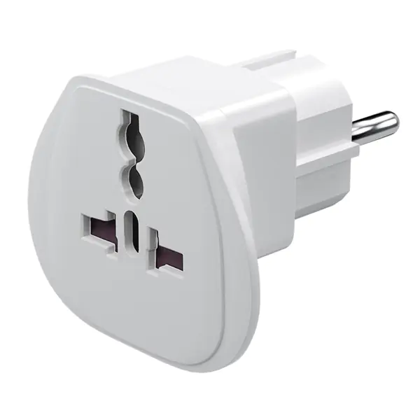 ⁨230V Travel adapter, CEE7 (fork) - socket, white, for foreign socket⁩ at Wasserman.eu