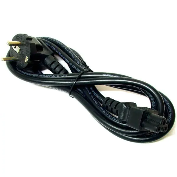 ⁨Kabel sieciowy 230V do zasilacza laptopa, CEE7 (widelec) - C5, 2m, VDE approved, czarny, Logo, koncówka C5⁩ w sklepie Wasserman.eu