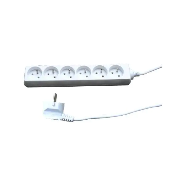 ⁨Kabel sieciowy 230V przedłużacz, CEE7 (widelec) - gniazdo 6x, 5m, VDE approved, biały⁩ w sklepie Wasserman.eu